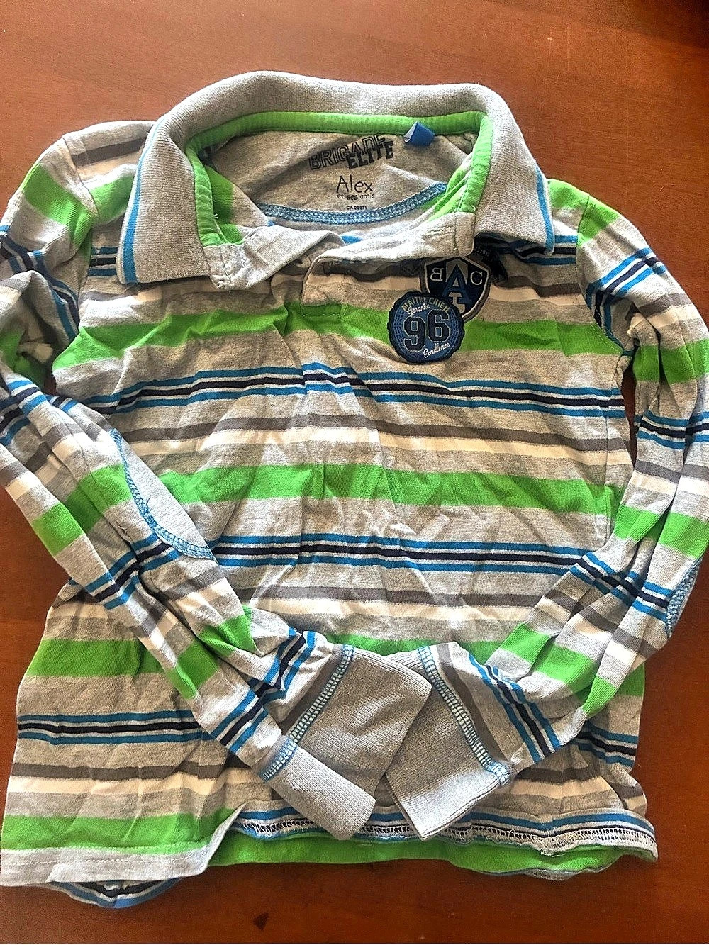 Bric Elite Alex Boys' Striped Polo Size 7 Green & Gray
